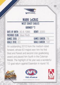 2011 Select AFL Champions #172 Mark LeCras Back